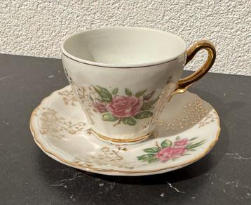 schitterend demitasse kopje met schotel wit goud roze bloem beschikbaar voor biedingen