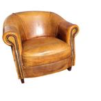 Schapenleren Joris fauteuil cognac bruin kleur + BEZORGING, Huis en Inrichting, Fauteuils, Gebruikt, ., Vintage, Ophalen of Verzenden