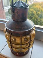 Antiek Ankerlicht Koper/Messing Amberkleurig Glas, Huis en Inrichting, Lampen | Hanglampen, Ophalen of Verzenden, Gebruikt, Glas