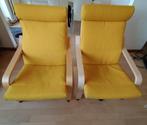 POÄNG fauteuils eikenfineer/Skiftebo geel, Huis en Inrichting, Fauteuils, 75 tot 100 cm, Scandinavisch, Zo goed als nieuw, Hout