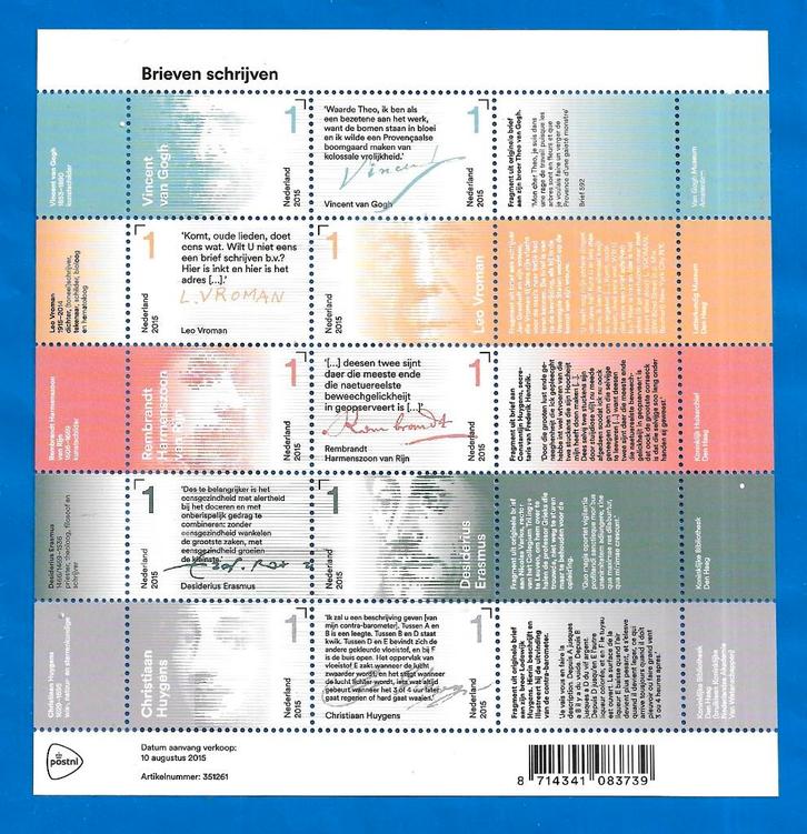 Postzegelvel Brieven Schrijven 2015 - NVPH 3315-3324, Postzegels en Munten, Postzegels | Nederland, Postfris, Na 1940, Verzenden