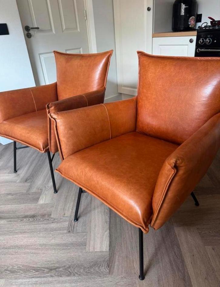 Cognac leren fauteuil - Stijlvol en comfortabel, Huis en Inrichting, Fauteuils, Gebruikt, Leer, 50 tot 75 cm, Minder dan 75 cm