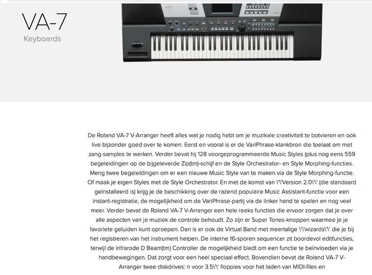 Roland VA7  (Variphrase), Muziek en Instrumenten, Keyboards, Gebruikt, 76 toetsen, Roland, Aanslaggevoelig, Midi-aansluiting, Ophalen