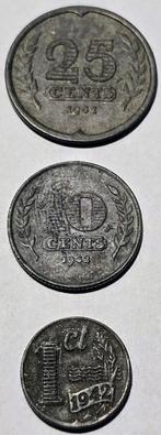 Nederlandse munten 1941, 1942, Ophalen of Verzenden, Koningin Wilhelmina, 25 cent, Losse munt