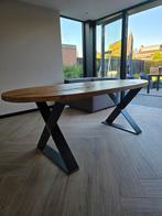 Teak ovale tafel 220x110cm - stalen poten, Huis en Inrichting, Tafels | Eettafels, Ophalen