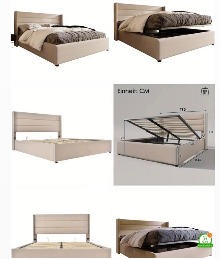 Bed met opbergruimte, Huis en Inrichting, Slaapkamer | Bedden, Zo goed als nieuw, Tweepersoons, 180 cm, Stof, Ophalen