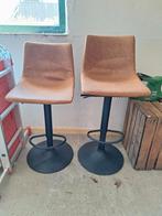 2x cognac leren barkrukken, Ophalen, Zo goed als nieuw, Metaal, 90 cm of meer