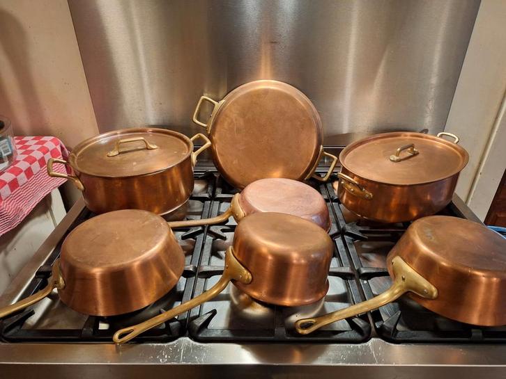7 Delige complete koperen Pannenset,3 merken!, Huis en Inrichting, Keuken | Potten en Pannen, Gebruikt, Pannenset, Overige materialen
