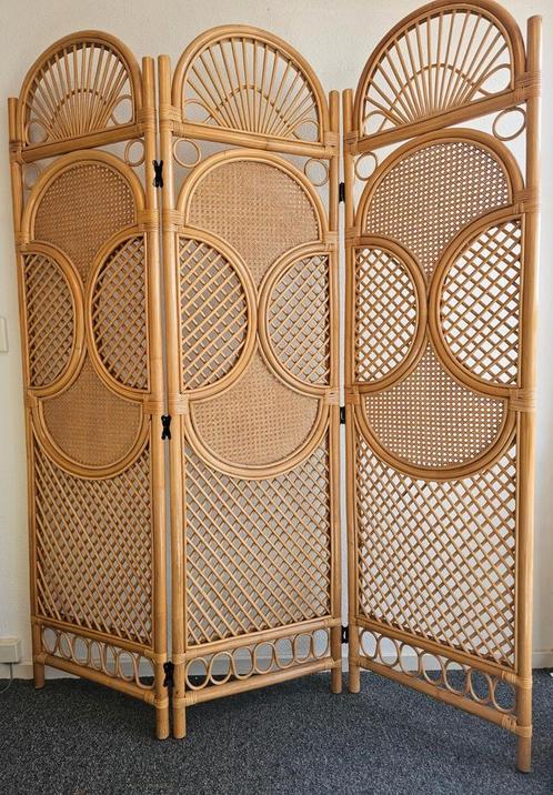 Vintage rotan kamerscherm – 3-delig, 180 cm hoog, Huis en Inrichting, Woonaccessoires | Kamerschermen, Zo goed als nieuw, Ophalen