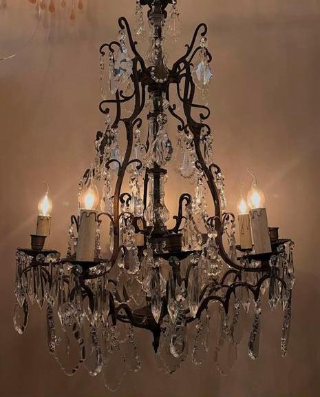 2 stuks Flamant grote kroonluchters bronzen frame krital, Huis en Inrichting, Lampen | Kroonluchters, Glas, Ophalen of Verzenden