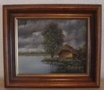 klassiek landschap boerderij aan ven (2)1800-1899  ingelijst, Antiek en Kunst, Kunst | Schilderijen | Klassiek, Ophalen of Verzenden