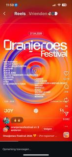 Oranjeroes festival ticket koningsdag, Tickets en Kaartjes, Evenementen en Festivals, Eén persoon