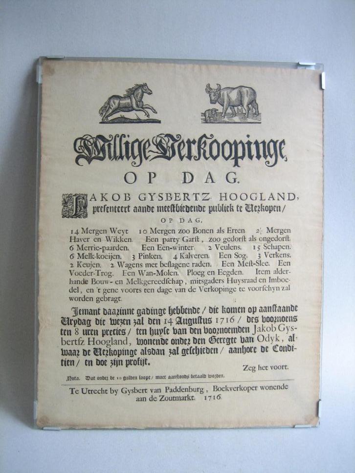 Oud pamflet openbare verkoop landbouw veeteelt 18e eeuw, Antiek en Kunst, Antiek | Overige Antiek, Ophalen of Verzenden