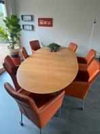 Arco design eettafel met La Barge leren stoelen, Design modern vintage, Zo goed als nieuw, 6 tot 8 stoelen, Ophalen