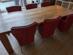 Eikenhouten eettafel met 6  lederen stoelen, Huis en Inrichting, Tafels | Eettafels, Ophalen, Gebruikt, 50 tot 100 cm, Vijf personen of meer