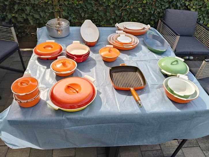 Gietijzeren pannenset + aluminium pannen, Huis en Inrichting, Keuken | Potten en Pannen, Gebruikt, Pannenset, Gietijzer, Ophalen of Verzenden