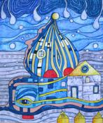 Mooi schilderij van een huis ala Hundertwasser, Antiek en Kunst, Ophalen of Verzenden