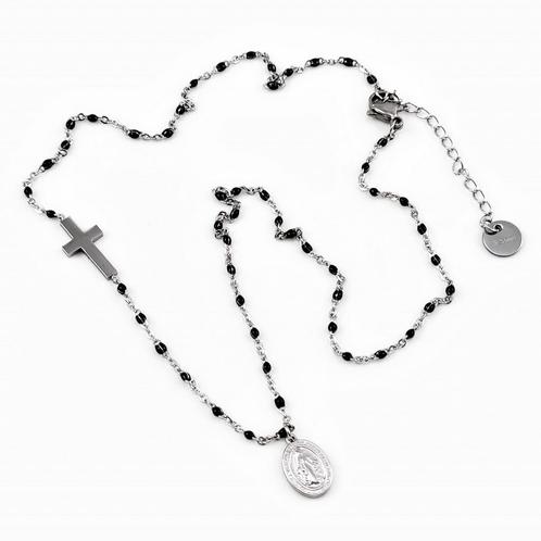 Dames Stalen Ketting Zwarte Emaille Kralen en Miraculeuze, Sieraden, Tassen en Uiterlijk, Kettingen, Nieuw, Overige materialen