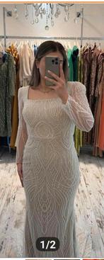 Mooie crème jurk met kralen, Ophalen of Verzenden, Zo goed als nieuw, Maat 42/44 (L), Beige