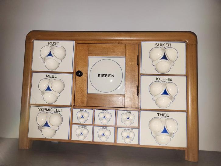 Antiek Kruidenrekje Hout/Porselein, Huis en Inrichting, Kasten | Buffetkasten, Gebruikt, Minder dan 100 cm, Minder dan 50 cm, Minder dan 25 cm
