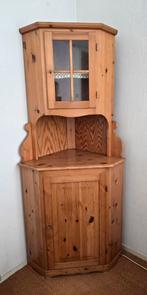 Vintage grenen buffetkast hoekkast houten vitrinekast wand, Huis en Inrichting, Ophalen, 50 tot 100 cm, Zo goed als nieuw, Nvt