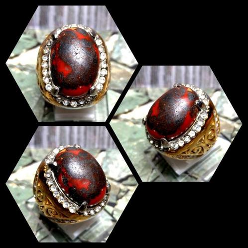 Handgemaakte ring met agaat en rood Badar-ijzer CAR13, Sieraden, Tassen en Uiterlijk, Ringen, Nieuw, Dame of Heer, Rood, Overige materialen