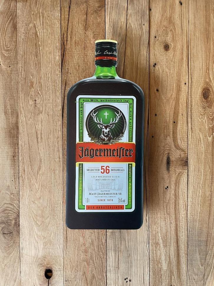 Reclamebord Jägermeister fles groot 31x57cm aluminium, Verzamelen, Merken en Reclamevoorwerpen, Nieuw, Reclamebord, Ophalen of Verzenden