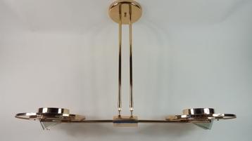 Vintage plafondlamp 2 kappen, messing en glas. Freelight. S6 beschikbaar voor biedingen