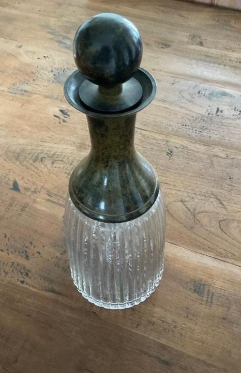karaf fles decanter whisky water art deco nouveau metalen, Antiek en Kunst, Antiek | Glas en Kristal, Ophalen of Verzenden