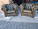 Nieuwe Set 2 Engelse Chesterfield club fauteuils olijfgroen