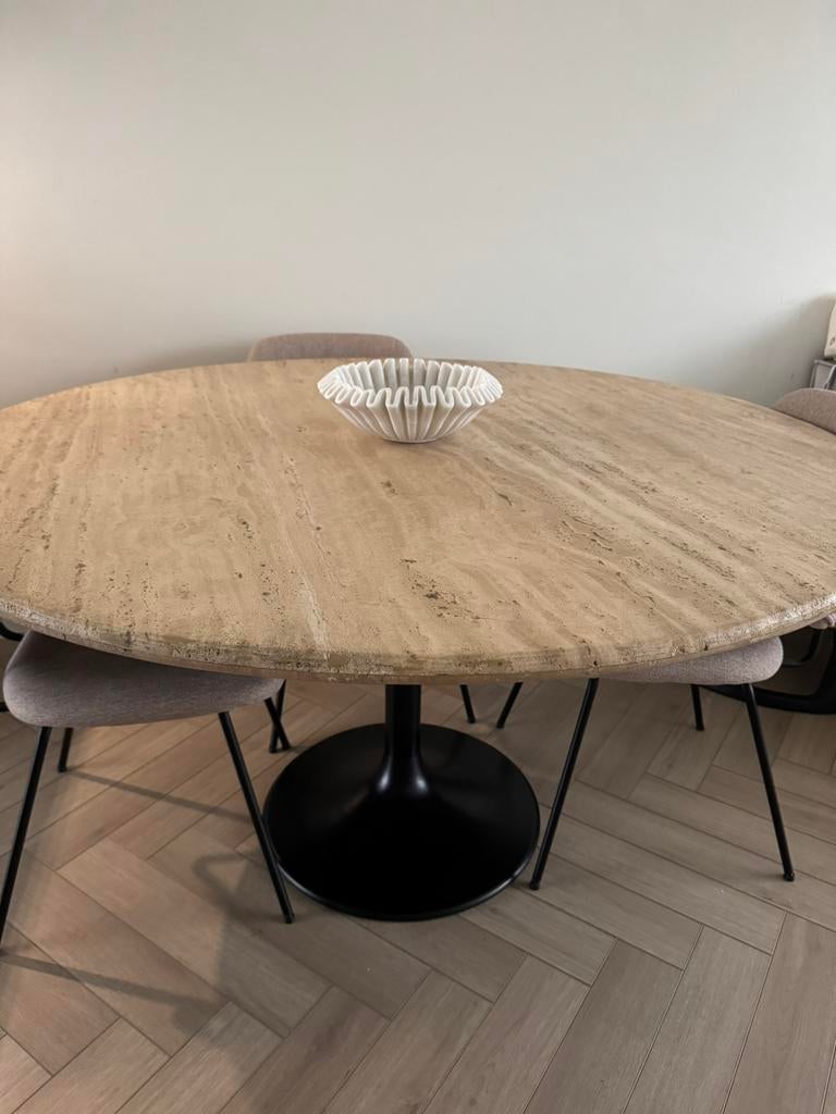 Richmond interiors eettafel Hampton travertine, Ophalen, Gebruikt, Rond, 200 cm of meer