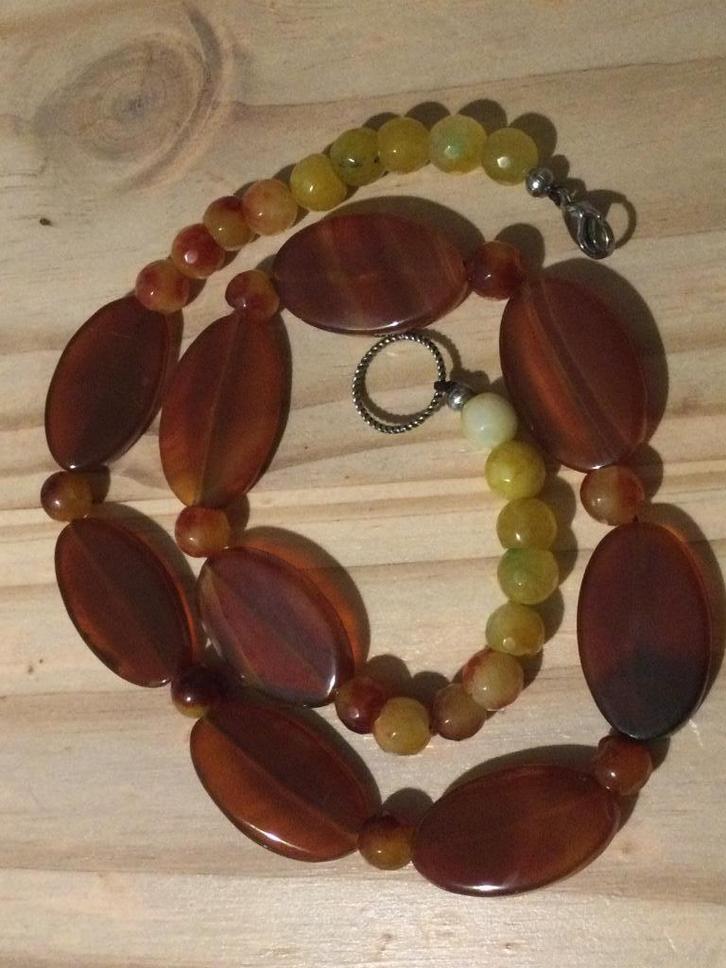 natuurstenen ketting lang 57cm nieuw, Sieraden, Tassen en Uiterlijk, Kettingen, Zo goed als nieuw, Steen of Mineraal, Bruin, Met edelsteen