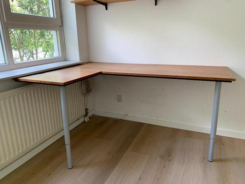 Bureau kersen metalen poten + muurmontage, Huis en Inrichting, Bureaus, Gebruikt, Bureau, Ophalen