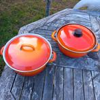 2 oranje emaille pannen oranje wit bleuband bleu band, Ophalen, Zo goed als nieuw, Overige materialen