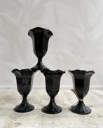 4 vintage glazen ijscoupes zwart jaren 80, Antiek en Kunst, Antiek | Glas en Kristal, Ophalen of Verzenden