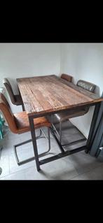 bartafel met 4 leren krukken, Huis en Inrichting, Tafels | Statafels, Ophalen of Verzenden, Zo goed als nieuw