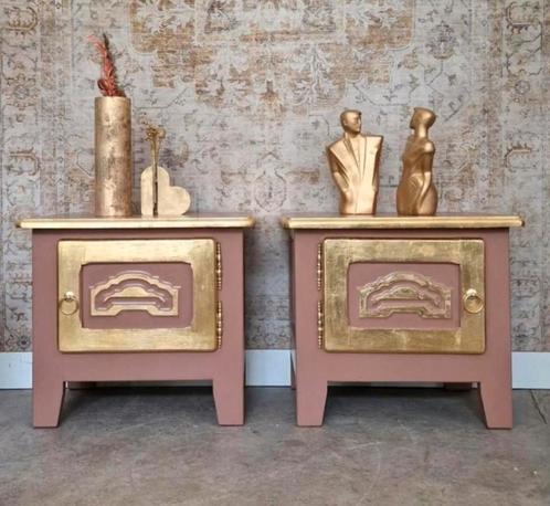 Nachtkastjes set in roze en goud, Huis en Inrichting, Kasten | Ladekasten, Zo goed als nieuw, Minder dan 100 cm, 25 tot 50 cm