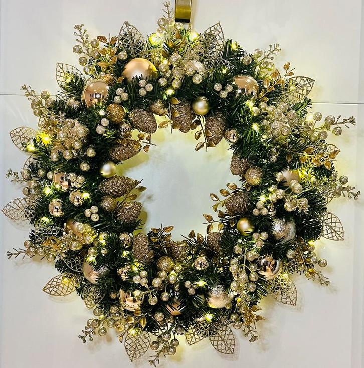 Prachtige rustieke gouden kerstkrans. (60cm), Huis en Inrichting, Woonaccessoires | Kransen, Nieuw, Ophalen of Verzenden