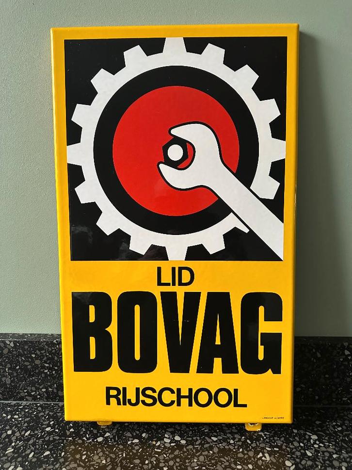 Mooi emaille BOVAG RIJSCHOOL bord. Langcat., Verzamelen, Merken en Reclamevoorwerpen, Gebruikt, Reclamebord, Ophalen of Verzenden