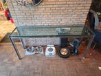 Glazen tafel met RVS onderstel | 165x40x73 cm | Side Table, Ophalen, Gebruikt, Glas, 150 tot 200 cm
