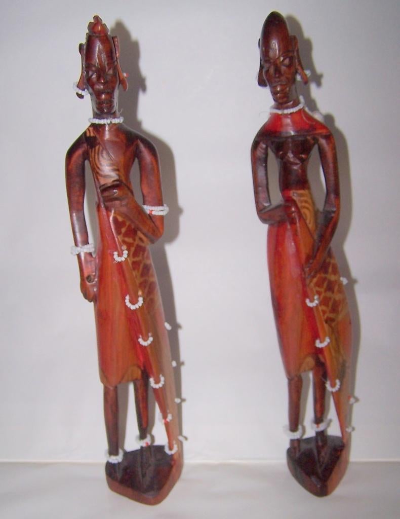 2 prachtige handgesneden hoten beelden Masai krijgers. Izgs., Antiek en Kunst, Ophalen of Verzenden