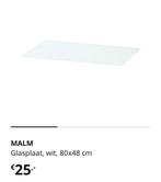 2 stuks Malm glasplaat wit 8048 cm, Huis en Inrichting, Ophalen, Gebruikt, 50 tot 100 cm, Glas