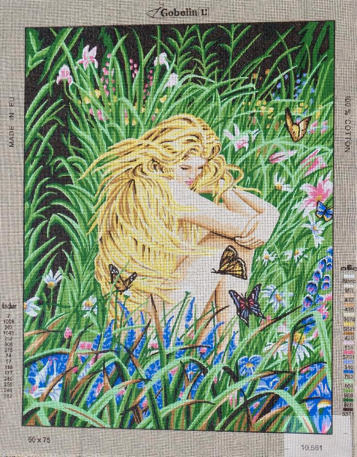 Cado voorbedrukt borduurstramien meisje met vlinders 561, Hobby en Vrije tijd, Borduren en Borduurmachines, Nieuw, Onderdeel of Toebehoren