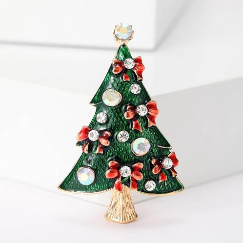 Kerstboom broche strass Christmas Kerst, Sieraden, Tassen en Uiterlijk, Broches, Nieuw, Overige materialen, Goud, 4 tot 7 cm, Met strass