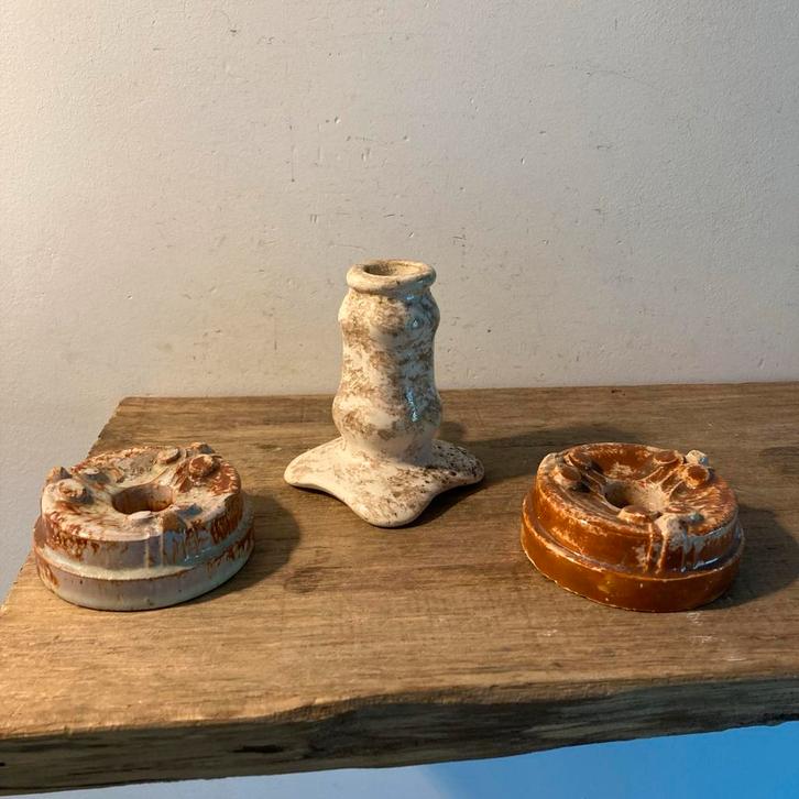 Antieke Keramiek Kandelaars - Set van 3, Antiek en Kunst, Curiosa en Brocante, Ophalen of Verzenden