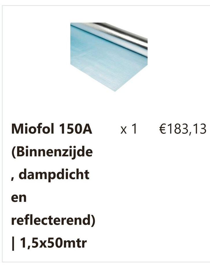 Miofol 150A, isolerende folie, 1,5 x 13 meter, Doe-het-zelf en Verbouw, Isolatie en Afdichting, Nieuw, Overige materialen, Minder dan 4 cm