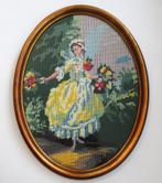 Prachtig kunstwerk borduur met wollen garen onder glas., Ophalen of Verzenden
