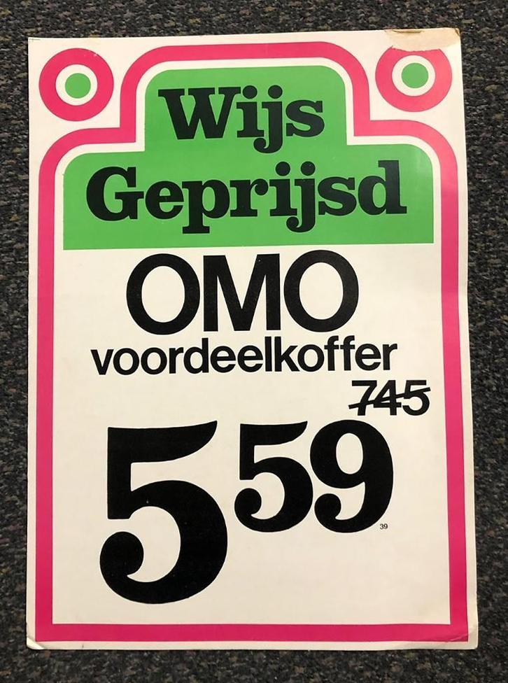 Winkel reclame poster OMO wasmiddel seventies jaren '70 Oud, Verzamelen, Merken en Reclamevoorwerpen, Gebruikt, Reclamebord, Ophalen of Verzenden