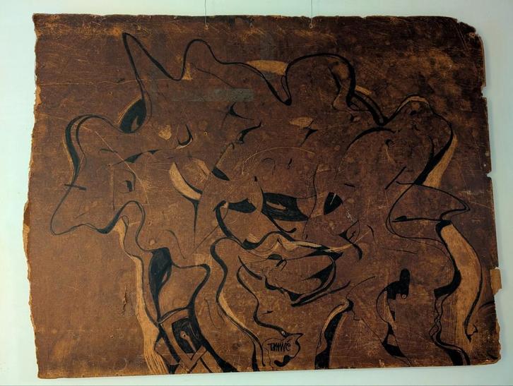 Schilderij van Deventer kunstschilder Tomwé op boardplaat, Antiek en Kunst, Kunst | Schilderijen | Abstract, Ophalen