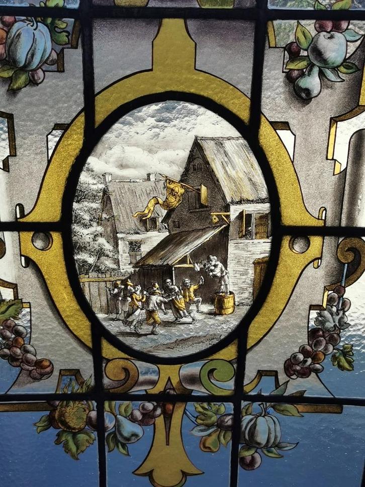 19de eeuwse glasramen met middeleeuwse tafereeljes, Antiek en Kunst, Antiek | Glas en Kristal, Ophalen of Verzenden